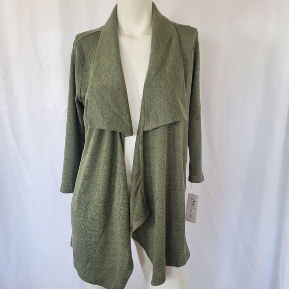 NY Collection olive green cardigan size S - Picture 2 of 12